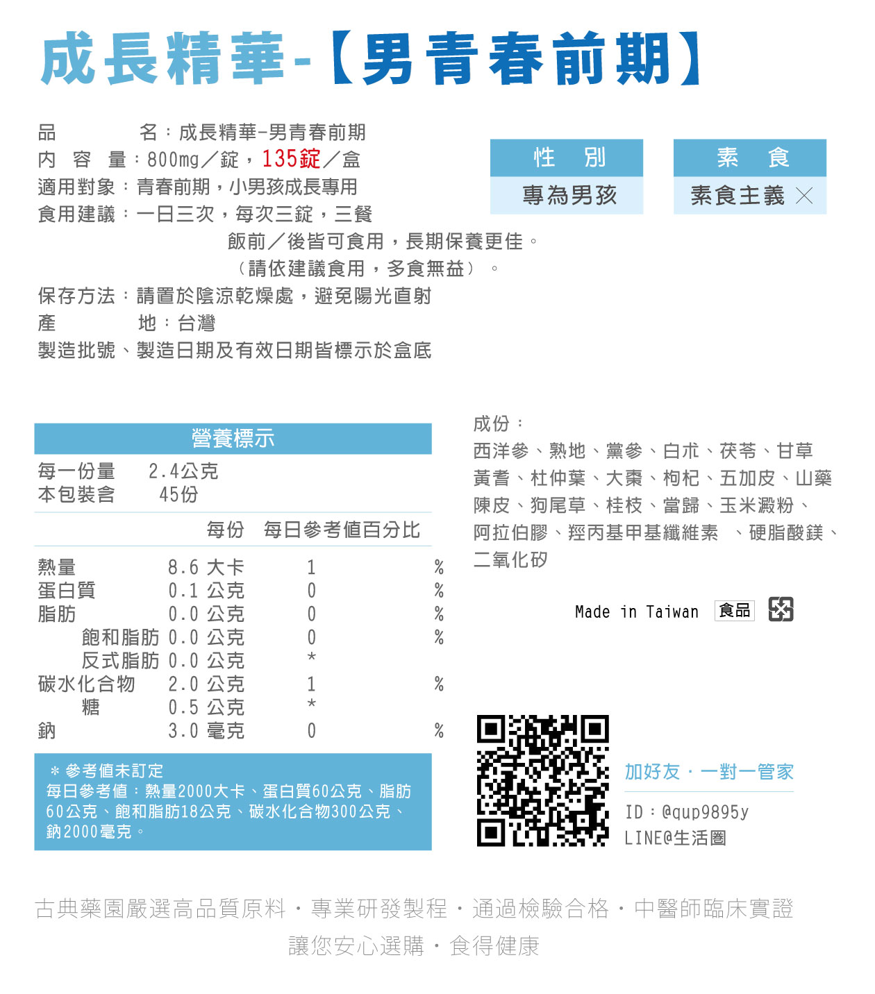 成長精華-男青春前期_成份及食用方式