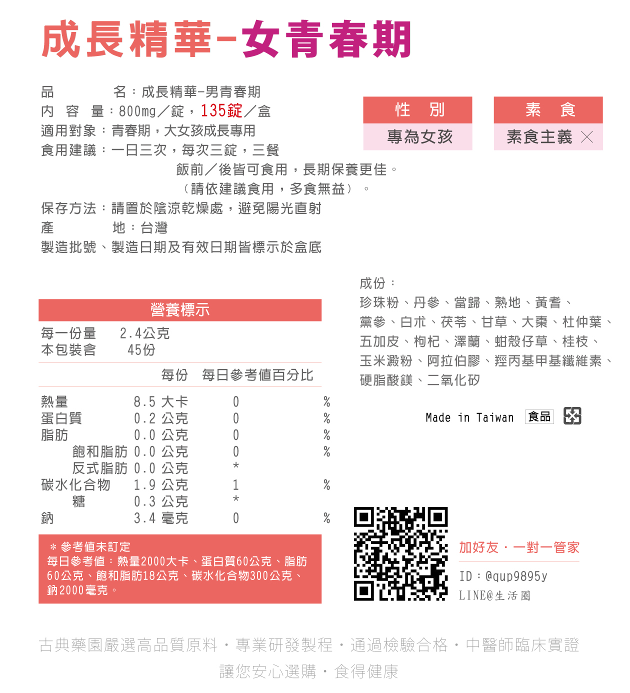 成長精華-女青春期_成份及食用方式